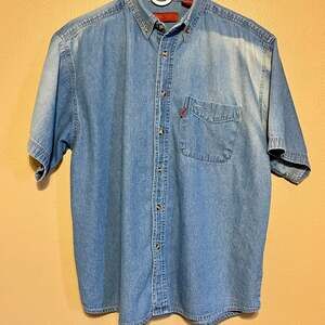 vintage denim real ranch short sleeve shirt medium button down sun faded